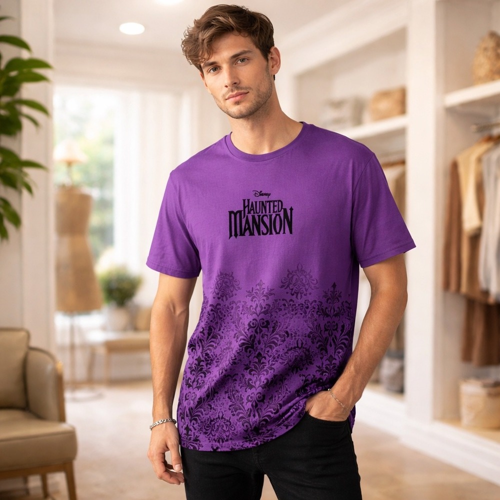 Disney Haunted Mansion Purple Damask‎ Wallpaper Graphic T-Shirt Our Universe LG